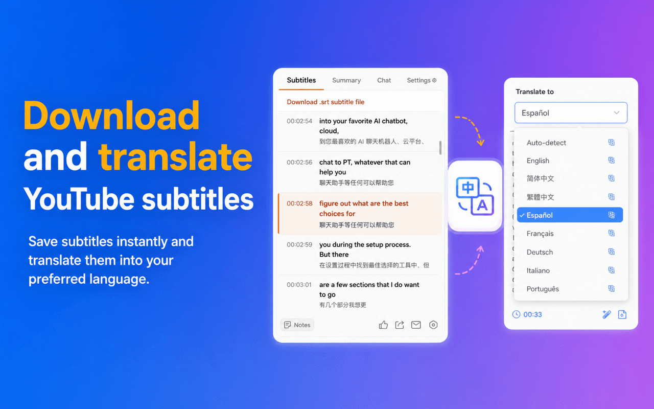 Download and translate YouTube subtitles