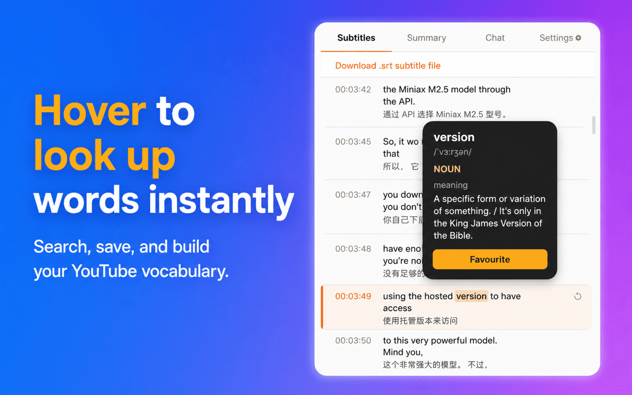 Hover to look up words instantly