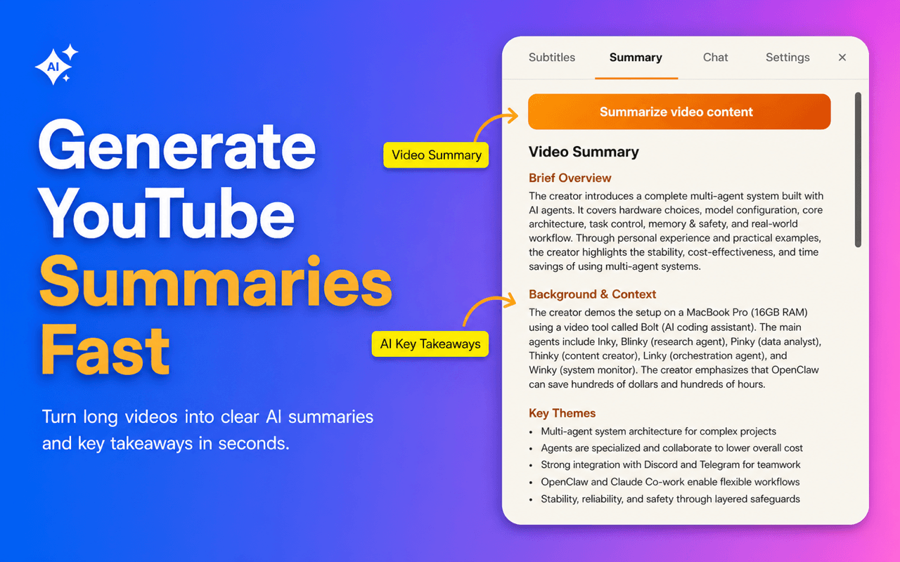 Generate YouTube summaries fast