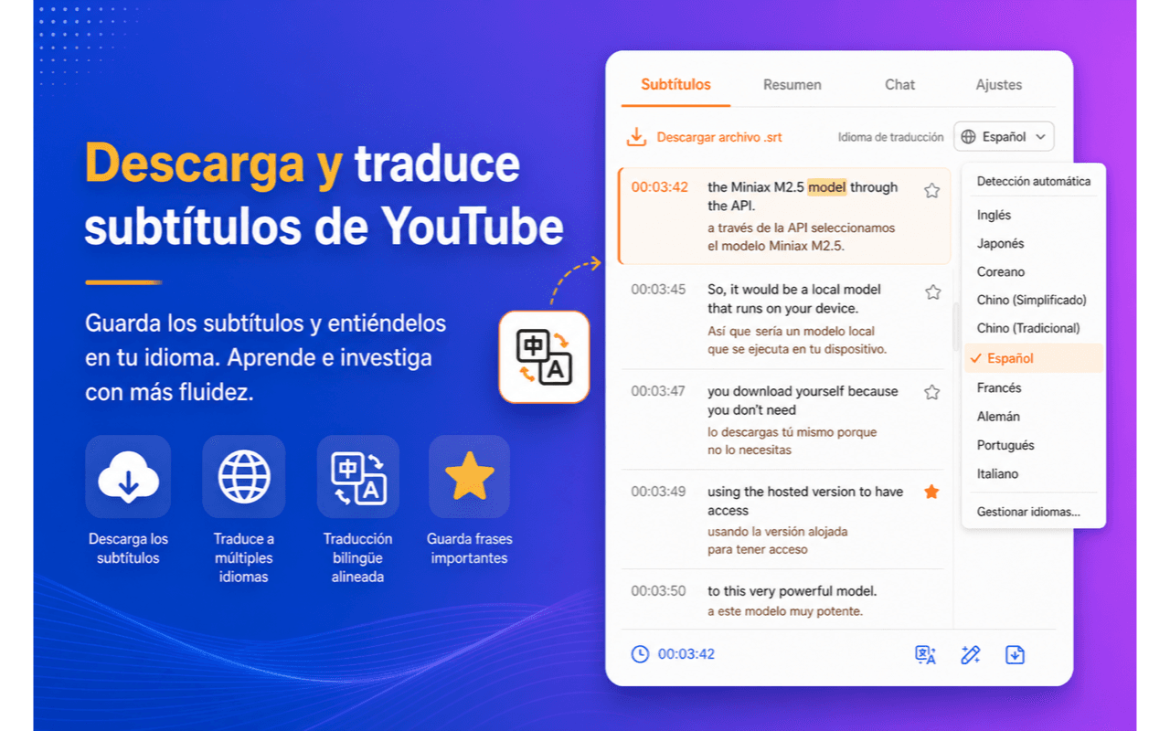 Descarga y traduce subtítulos